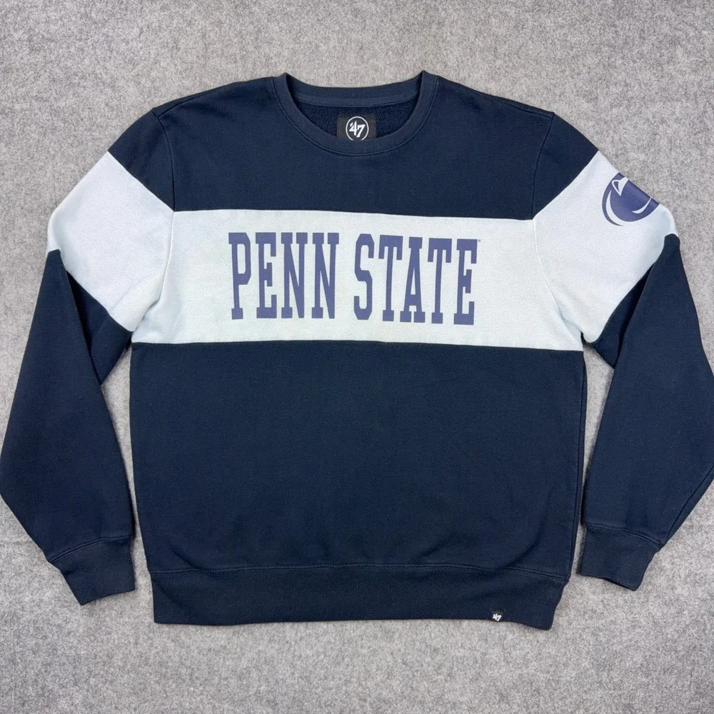 Penn State Nittany Lions Sweatshirt Mens XL Navy 47 Brand Colorblock Crew Fleece